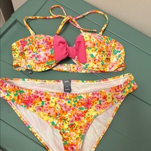 Floral Bikini Set with Pink Bow